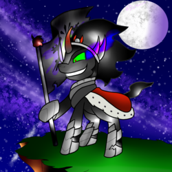 Size: 2500x2500 | Tagged: safe, artist:burgerchi, king sombra, g4, flag, high res, male, moon, night, solo, sombra empire