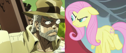 Size: 1423x606 | Tagged: safe, fluttershy, dragonshy, g4, comparison, jojo's bizarre adventure, joseph joestar, mohammed avdol, stardust crusaders