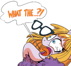Size: 1096x1013 | Tagged: safe, artist:brendahickey, edit, idw, touring wind, g4, spoiler:comic, spoiler:comicff19, background removed, dialogue, faic, feather boa, glasses, reaction image, simple background, transparent background, wat