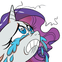 Size: 664x669 | Tagged: safe, artist:brenda hickey, idw, rarity, pony, unicorn, friends forever #19, g4, my little pony: friends forever, spoiler:comic, crying, despair, feels, female, lip bite, mare, marshmelodrama, messy mane, ocular gushers, rarity being rarity, reaction image, sad, simple background, transparent background
