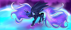 Size: 2160x909 | Tagged: safe, artist:the-fox-lord, princess luna, g4, dream walker luna, dreamscape, female, solo, spread wings