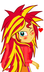 Size: 1024x1678 | Tagged: dead source, safe, artist:gonzalossj3, sunset shimmer, equestria girls, g4, blushing, crossover, cute, dragon ball, dragon ball gt, female, heart, kissy face, looking at you, looking back, solo, super saiyan 4, tail, wink