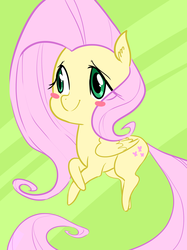 Size: 1280x1711 | Tagged: safe, artist:glacierclear, fluttershy, g4, blushing, chibi, crossed legs, female, smiling, solo