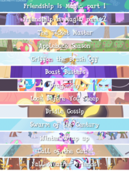 Size: 540x714 | Tagged: safe, artist:your-pretty-cupcake, edit, edited screencap, screencap, applejack, big macintosh, bon bon, diamond tiara, fluttershy, gilda, pinkie pie, rainbow dash, rarity, silver spoon, spike, sweetie drops, trixie, twilight sparkle, zecora, applebuck season, boast busters, bridle gossip, call of the cutie, dragonshy, fall weather friends, friendship is magic, g4, griffon the brush off, look before you sleep, swarm of the century, the ticket master, winter wrap up, mane six, part of a series, text