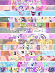 Size: 540x714 | Tagged: safe, artist:your-pretty-cupcake, edit, edited screencap, screencap, apple bloom, applejack, braeburn, chief thunderhooves, fluttershy, little strongheart, owlowiscious, philomena, photo finish, pinkie pie, rainbow dash, rarity, scootaloo, sheriff silverstar, spike, sweetie belle, twilight sparkle, bird, bison, buffalo, dragon, earth pony, owl, pegasus, pony, unicorn, a bird in the hoof, a dog and pony show, feeling pinkie keen, g4, green isn't your color, over a barrel, owl's well that ends well, sonic rainboom (episode), stare master, suited for success, the best night ever, the cutie mark chronicles, the show stoppers, cutie mark crusaders, female, filly, looking at each other, looking at you, male, mane six, mare, open mouth, open smile, part of a series, pinkamena diane pie, smiling, stallion, text, wall of tags