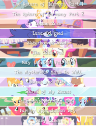 Size: 540x714 | Tagged: safe, artist:your-pretty-cupcake, edit, edited screencap, screencap, apple bloom, applejack, big macintosh, carrot cake, discord, fluttershy, granny smith, mare do well, pinkie pie, pound cake, princess luna, pumpkin cake, rainbow dash, rarity, spike, sweetie belle, twilight sparkle, alicorn, draconequus, dragon, earth pony, pegasus, pony, unicorn, baby cakes, family appreciation day, g4, hearth's warming eve (episode), lesson zero, luna eclipsed, may the best pet win, secret of my excess, sisterhooves social, sweet and elite, the cutie pox, the mysterious mare do well, the return of harmony, aside glance, female, filly, foal, hearth's warming eve, looking at each other, looking at you, looking to the left, looking to the right, male, mane six, mare, part of a series, siblings, stallion, text, wall of tags