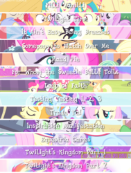 Size: 540x714 | Tagged: safe, artist:your-pretty-cupcake, apple bloom, scootaloo, sweetie belle, twilight sparkle, alicorn, pony, equestria games, filli vanilli, for whom the sweetie belle toils, g4, inspiration manifestation, it ain't easy being breezies, leap of faith, maud pie (episode), somepony to watch over me, testing testing 1-2-3, trade ya!, twilight time, twilight's kingdom, cutie mark crusaders, part of a series, text, the equestria games, twilight sparkle (alicorn)