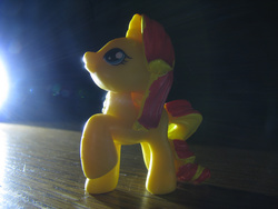 Size: 1000x750 | Tagged: dead source, safe, artist:owlisun, sunset shimmer, pony, unicorn, g4, blind bag, irl, lens flare, light, photo, photography, solo, toy