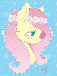 Size: 600x800 | Tagged: safe, artist:xsnowdropx, part of a set, fluttershy, pegasus, pony, g4, bust, colored pupils, ear fluff, female, floral head wreath, flower, flower in hair, mare, portrait, profile, solo
