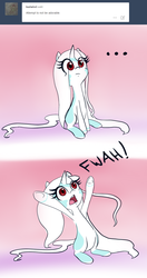 Size: 741x1401 | Tagged: safe, artist:celerypony, oc, oc only, oc:celery, pony, unicorn, ..., ask, cute, fail, female, frown, mare, open mouth, sitting, solo, tumblr, underhoof, wide eyes