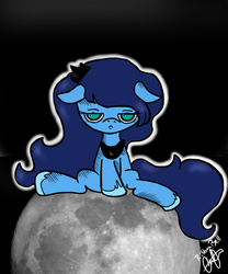 Size: 1500x1800 | Tagged: safe, artist:ribbonbell, princess luna, g4, bored, female, filly, moon, sad, solo, space, woona