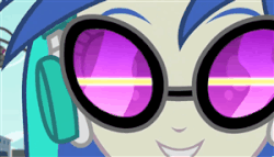 Size: 300x171 | Tagged: safe, screencap, dj pon-3, vinyl scratch, equestria girls, g4, music to my ears, my little pony equestria girls: rainbow rocks, animated, close-up, extreme close-up, female, solo, synesthesia, vinylbetes