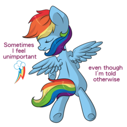 Size: 1000x1000 | Tagged: safe, artist:rue-willings, part of a set, rainbow dash, g4, female, missing cutie mark, solo, text