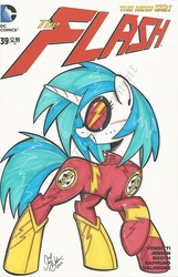 Size: 1024x1593 | Tagged: safe, artist:ponygoddess, dj pon-3, vinyl scratch, g4, cover, crossover, female, new 52, solo, the flash
