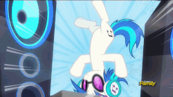 Size: 500x281 | Tagged: safe, screencap, dj pon-3, vinyl scratch, g4, slice of life (episode), animated, breakdancing, female, solo