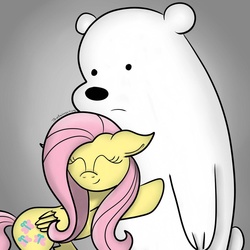 Size: 1024x1024 | Tagged: safe, artist:theartistsora, fluttershy, g4, crossover, hug, ice bear, we bare bears