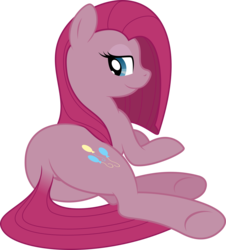 Size: 3753x4157 | Tagged: safe, artist:sunran80, pinkie pie, earth pony, pony, g4, bedroom eyes, butt, dock, female, looking back, lying down, pinkamena diane pie, plot, show accurate, simple background, smiling, solo, sultry pose, transparent background, underhoof, vector
