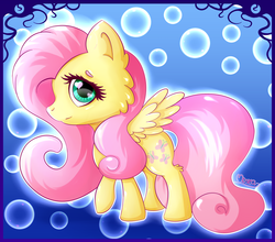 Size: 2500x2200 | Tagged: safe, artist:klarapl, fluttershy, pegasus, pony, g4, chibi, female, high res, looking at you, profile, raised hoof, solo, spread wings, wings