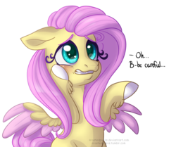Size: 1000x836 | Tagged: safe, artist:frostedpuffs, fluttershy, g4, blushing, colored wings, colored wingtips, dialogue, female, hooves, simple background, solo, transparent background, worried