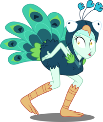 Size: 3500x4143 | Tagged: dead source, safe, artist:xebck, lyra heartstrings, human, all's fair in love & friendship games, equestria girls, g4, my little pony equestria girls: friendship games, animal costume, behaving like a bird, bird costume, clothes, costume, faic, female, peacock costume, simple background, that was fast, transparent background, vector