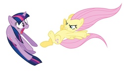 Size: 1024x623 | Tagged: safe, fluttershy, twilight sparkle, g4, dynamic entry, kicking