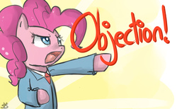 Size: 1300x800 | Tagged: dead source, safe, artist:speccysy, pinkie pie, earth pony, pony, g4, ace attorney, crossover, female, mare, objection, phoenix wright, solo