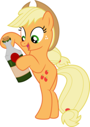 Size: 1024x1441 | Tagged: safe, artist:xenoneal, applejack, earth pony, pony, g4, bipedal, bottle, cider, female, open mouth, simple background, smiling, solo, transparent background, vector