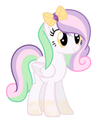 Size: 400x488 | Tagged: dead source, safe, artist:lulamoon18, oc, oc only, pegasus, pony, adoptable, adopted, bow, cute, hair bow, magical lesbian spawn, offspring, parent:princess celestia, parent:sweetie belle, parents:sweetielestia, solo