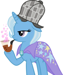 Size: 6000x7179 | Tagged: safe, artist:firestorm-can, trixie, pony, unicorn, g4, .svg available, absurd resolution, bubble, bubble pipe, deerstalker, detective, female, hat, mare, pipe, sherlock holmes, simple background, solo, transparent background, vector