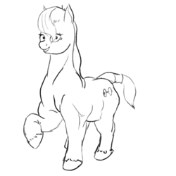 Size: 832x832 | Tagged: safe, oc, oc only, pony, female, looking at you, mare, monochrome, muscles, raised hoof, smiling, solo, unshorn fetlocks