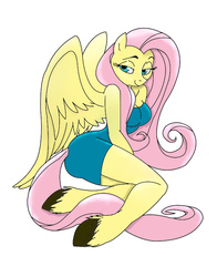 Size: 628x800 | Tagged: dead source, safe, artist:derpyhooves113, artist:geistdagger, edit, fluttershy, anthro, unguligrade anthro, g4, bedroom eyes, breasts, clothes, dress, female, looking at you, smiling, solo, unshorn fetlocks