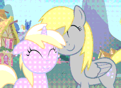 Size: 550x400 | Tagged: safe, artist:superanimefanart, derpy hooves, dinky hooves, pegasus, pony, g4, animated, cute, derpabetes, dinkabetes, equestria's best mother, eyes closed, female, gif, mare, nuzzling