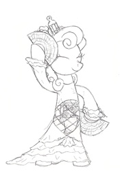 Size: 700x1000 | Tagged: safe, artist:datspaniard, millie, g4, clothes, diaper, dress, female, flamenco, monochrome, non-baby in diaper, solo