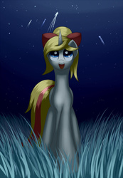 Size: 500x722 | Tagged: safe, artist:fantasyincantstion, oc, oc only, oc:fantasy incantation, pony, unicorn, female, horn, looking up, mare, night, open mouth, shooting star, solo, stargazing, unicorn oc