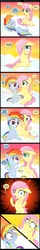 Size: 900x5650 | Tagged: safe, artist:coltsteelstallion, fluttershy, rainbow dash, pony, g4, :o, bipedal, body, cloud, comic, eye contact, female, filly, filly fluttershy, filly rainbow dash, floppy ears, frown, hair over one eye, nervous, on back, prone, sitting, smiling, sweatdrop, thinking, underhoof, wide eyes, younger