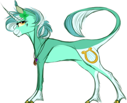 Size: 1280x1041 | Tagged: safe, artist:thepoisonjackal, lyra heartstrings, classical unicorn, pony, unicorn, g4, clover, female, four leaf clover, horn, jewelry, leonine tail, necklace, solo