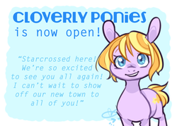 Size: 700x500 | Tagged: safe, artist:clovercoin, oc, oc only, oc:starcrossed, cloverly ponies, solo, text