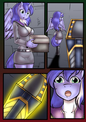 Size: 1767x2500 | Tagged: safe, artist:dakuroihoshi, oc, oc only, oc:mariah wolves, alicorn, anthro, alicorn oc, cleavage, comic, female, panty line, sarcophagus