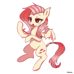 Size: 600x600 | Tagged: safe, artist:dilandau203, fluttershy, bat pony, pony, g4, fangs, female, flutterbat, mare, race swap, simple background, solo, white background