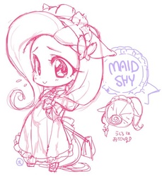 Size: 593x646 | Tagged: safe, artist:mococo, fluttershy, g4, clothes, female, maid, sketch, solo