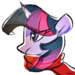 Size: 488x489 | Tagged: safe, artist:dilandau203, twilight sparkle, pony, unicorn, g4, clothes, female, mare, profile, scarf, simple background, solo, white background