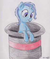 Size: 1280x1513 | Tagged: safe, artist:r0cketsquid, trixie, pony, unicorn, g4, female, hat, mare, scrunchy face, solo, top hat, traditional art