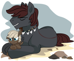 Size: 1600x1324 | Tagged: safe, artist:dbkit, dumbbell, oc, pegasus, pony, g4, colt, duo, father, male, necklace, sand, story included, younger