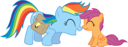 Size: 1500x549 | Tagged: safe, artist:rolin11, rainbow dash, scootaloo, g4, cute, diabetes, eyes closed, nuzzling, saddle bag, scootalove, simple background, transparent background, vector