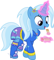 Size: 4000x4465 | Tagged: safe, artist:jeatz-axl, trixie, pony, unicorn, g4, .svg available, absurd resolution, best pony, clothes, cute, diatrixes, equestria girls outfit, female, human pony trixie, magic, mare, peanut butter crackers, ponified humanized pony, simple background, solo, sweet dreams fuel, that pony sure does love peanut butter crackers, transparent background, vector