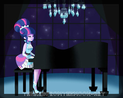 Size: 1849x1475 | Tagged: safe, artist:thebirdfromthemoon, twilight sparkle, equestria girls, friendship through the ages, g4, female, humanized, musical instrument, pianist twilight, piano, solo, watermark