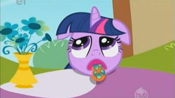 Size: 1408x796 | Tagged: safe, screencap, twilight sparkle, g4, the ticket master, ahegao, female, horses doing horse things, open mouth, petals, solo, tongue out, twiman