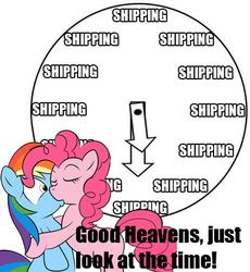 Size: 418x455 | Tagged: source needed, safe, artist:kloudmutt, pinkie pie, rainbow dash, earth pony, pegasus, pony, g4, artifact, clock, duo, female, just look at the time, kiss on the lips, kissing, lesbian, mare, ship:pinkiedash, shipping