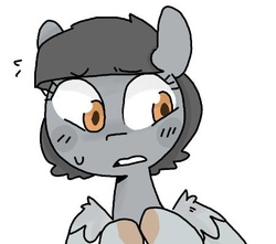 Size: 451x399 | Tagged: safe, artist:meowing-ghost, oc, oc only, oc:peep, bird pone, pegasus, pigeon, pony, solo, sweat, worried