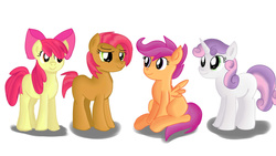 Size: 1280x720 | Tagged: safe, artist:jbond, apple bloom, babs seed, scootaloo, sweetie belle, earth pony, pegasus, pony, unicorn, g4, cutie mark crusaders, simple background, white background